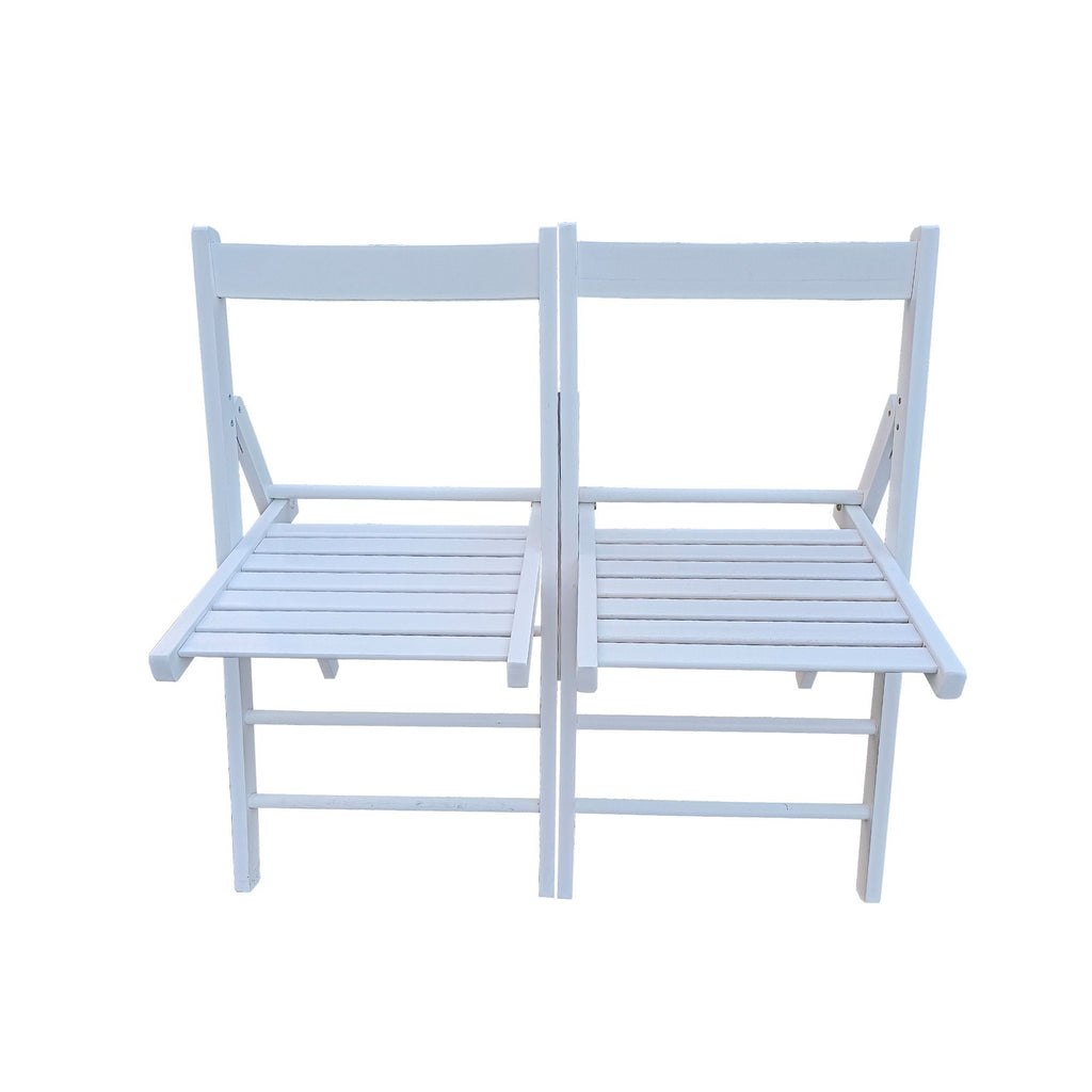 White Folding Chair Set with Foldable Design - Solid Wood