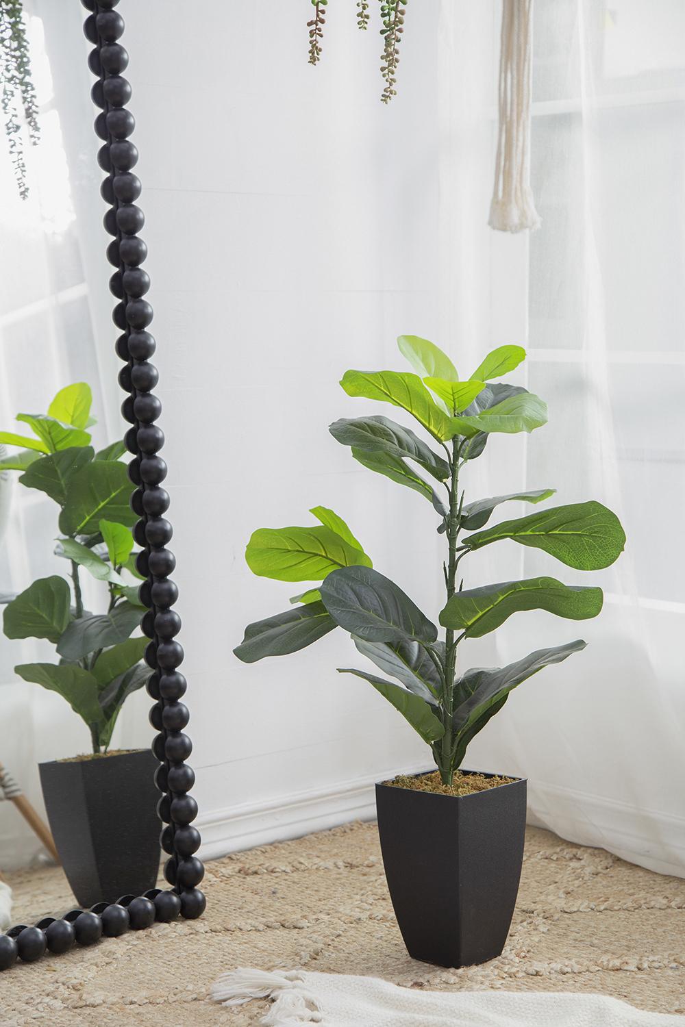 35" Artificial Fiddle-Leaf Fig Potted Plant with Realistic Green Leaves - Green