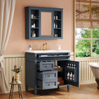 Bathroom Vanity With Mirror Cabinet and Single Sink - Soft-Closing Doors