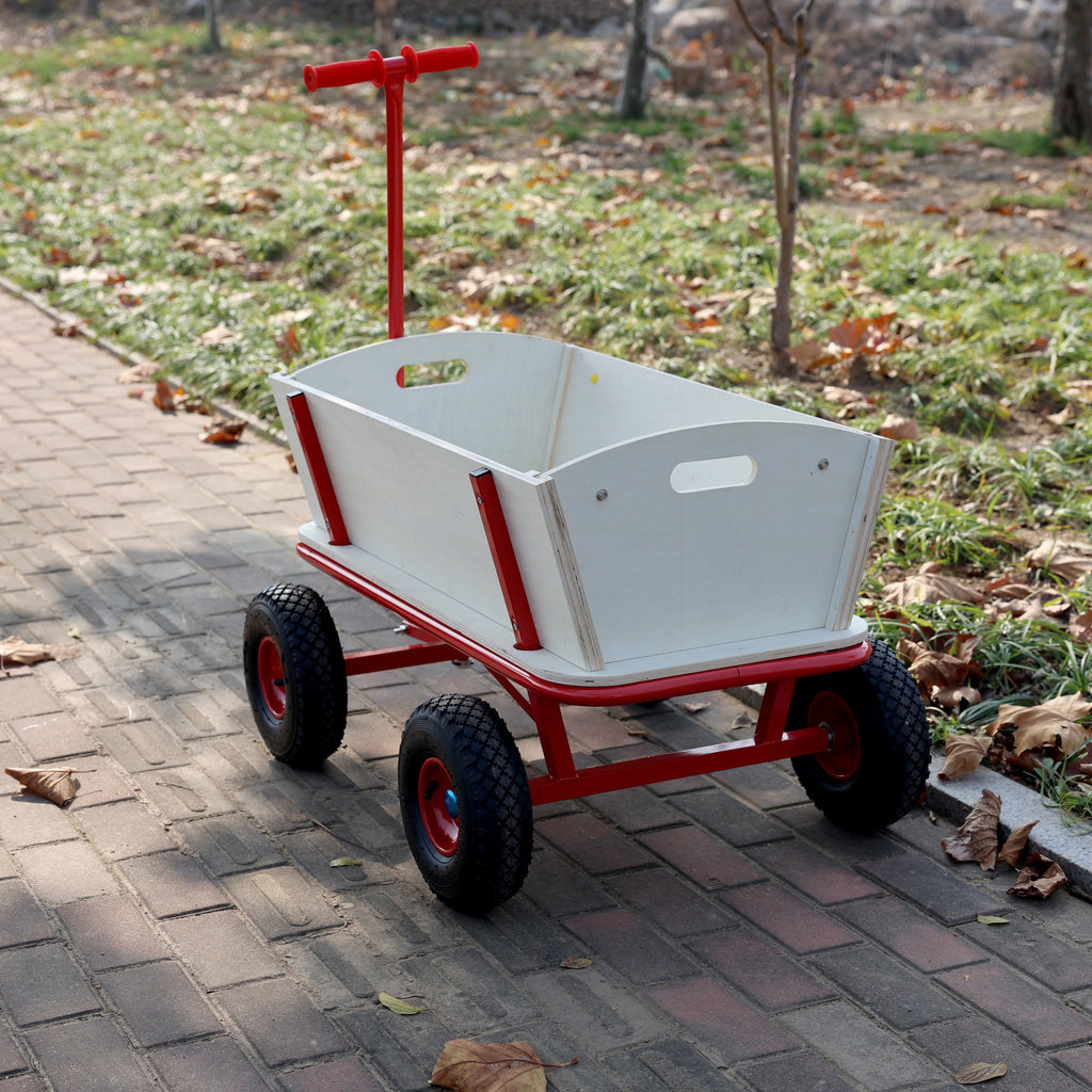 Wooden Carriage Outdoor Stroller with Four-Wheel Design - Natural Wood