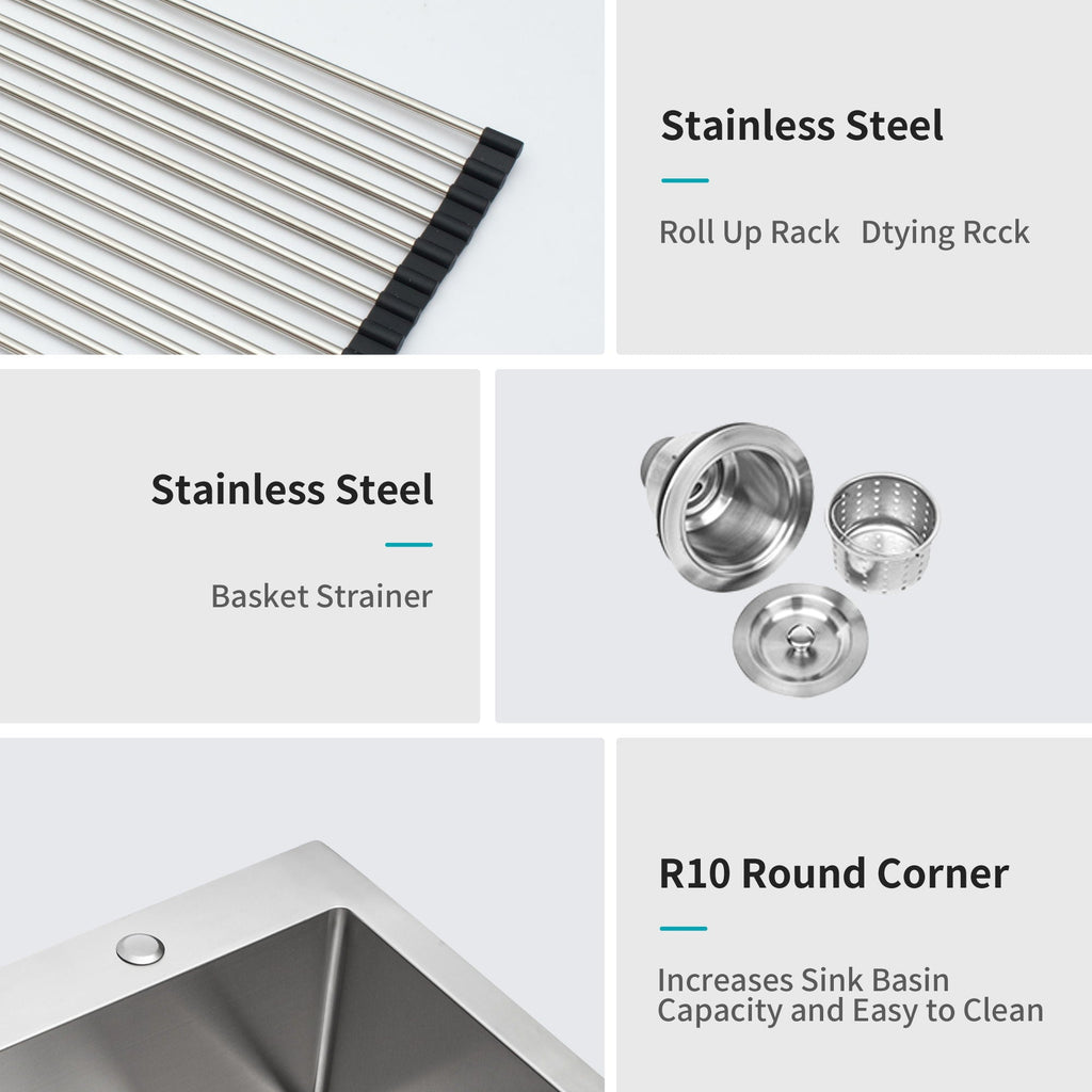 Stainless Steel Drop In Kitchen Sink with Noise Reduction - Gray