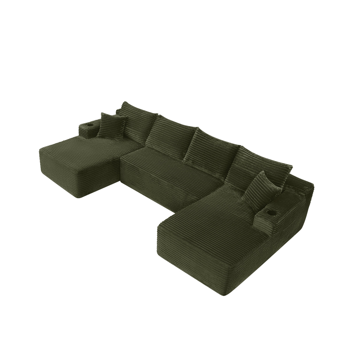 134" Cloud Sectional Sofa with U-Shape Chaise and Cup Holders - Green