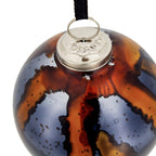 Blue Glass Christmas Ball Ornaments Set of 6 with Brass Accents