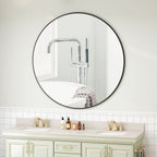 Metal Framed Circular Wall Mirror with Modern Design - Black or Gold