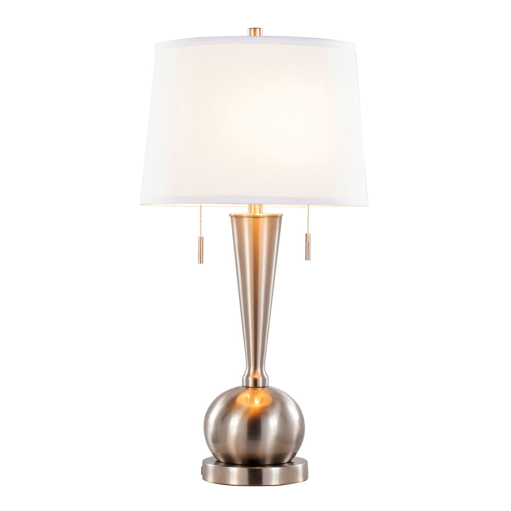 Contemporary Table Lamp Set with Built-In USB Port - Nickel / White