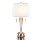Contemporary Table Lamp Set with Built-In USB Port - Nickel / White