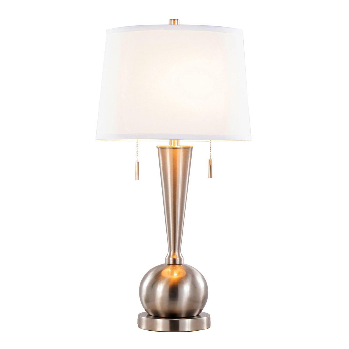 Contemporary Table Lamp Set with Built-In USB Port - Nickel / White