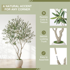 8FT Artificial Olive Tree with Decorative White Planter - Green Leaves