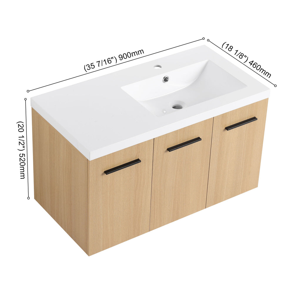 Wall Mounted Floating Bathroom Vanity with Modular 3-Door Cabinet - Light Brown