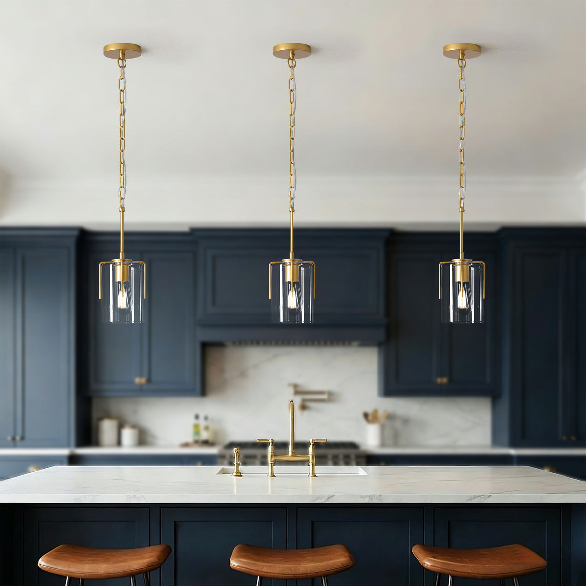 Adjustable Pendant Lighting with Clear Glass Shade - Black or Gold