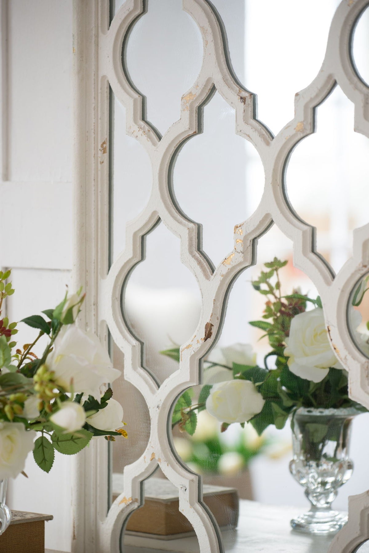 Distressed Floor Mirror with Full Body View - White