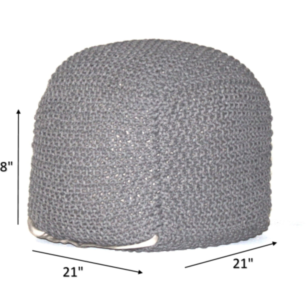 Cable Knitted Accent Pouf with Semi Rounded Design - Beige, Dark Brown, Dark Gray