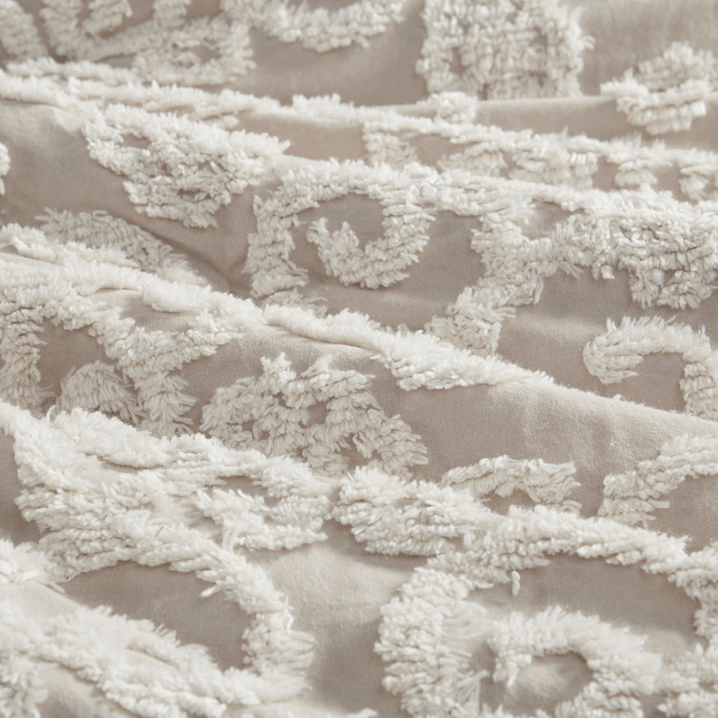 Taupe Cotton Comforter Mini Set with Tufted Chenille Embroidery - King