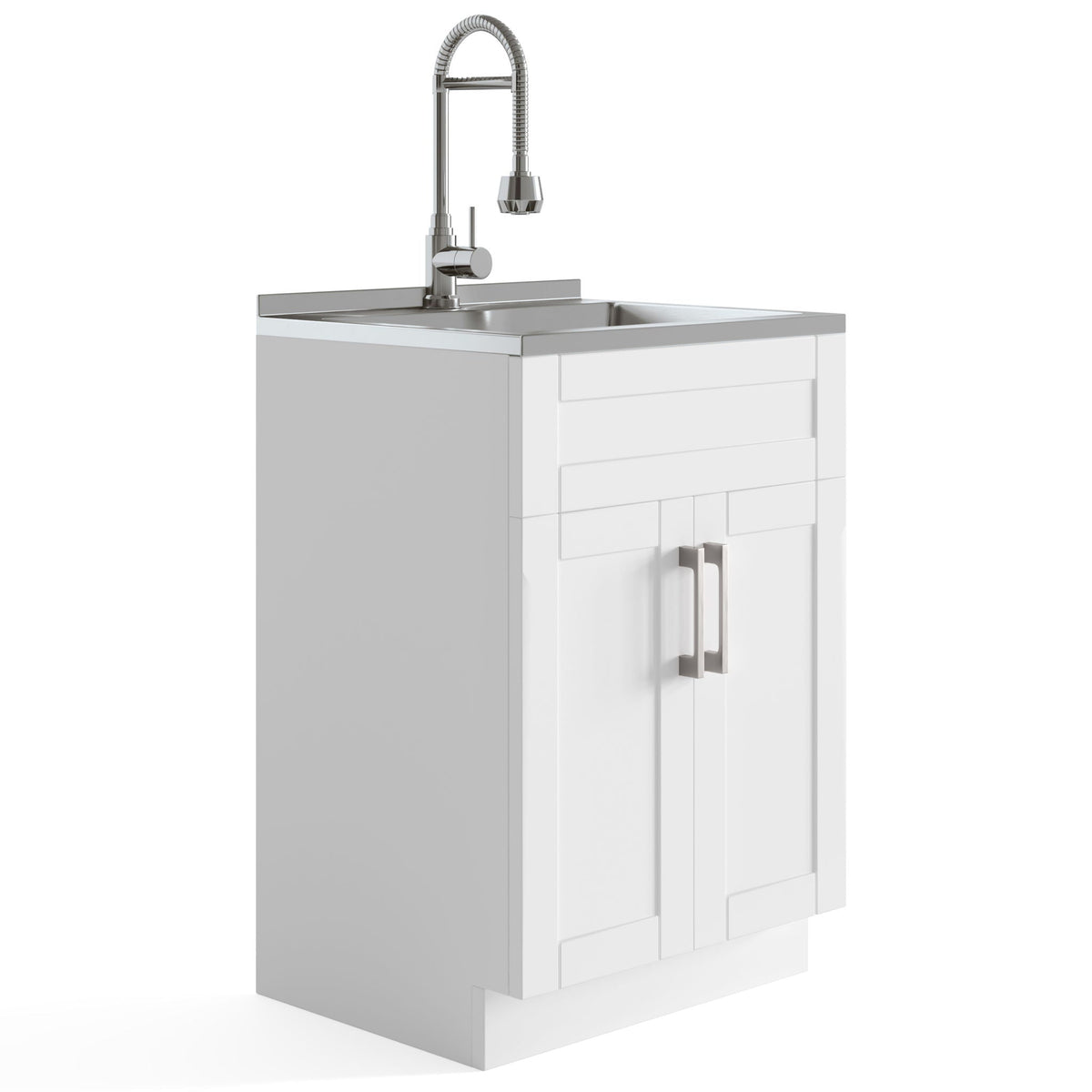 Deluxe Laundry Cabinet with Stainless Steel Sink and Faucet - White