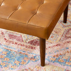 Tufted Square Genuine Upholstered Ottoman with High-Density Foam - Light Brown