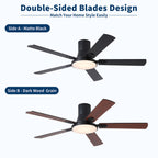 Flush Mount Ceiling Fan with LED Light and Remote Control - Black, White, Pearl Silver