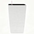 22.6-Inch Modern Faux Rattan Square Planter with Automatic Watering System - White