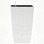 22.6-Inch Modern Faux Rattan Square Planter with Automatic Watering System - White