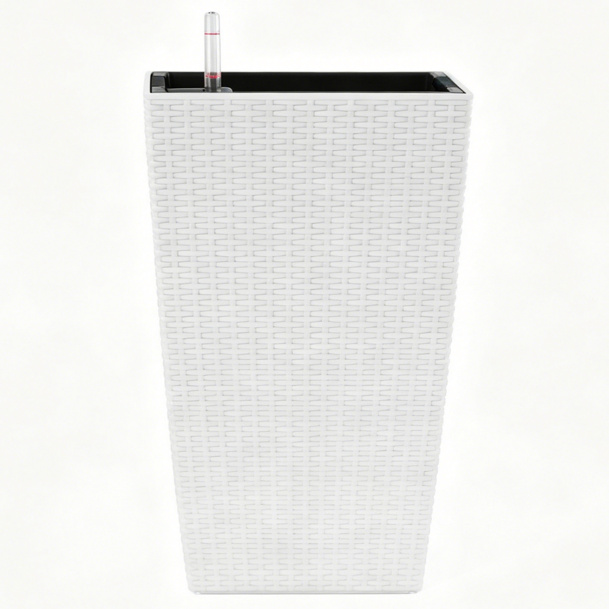 22.6-Inch Modern Faux Rattan Square Planter with Automatic Watering System - White