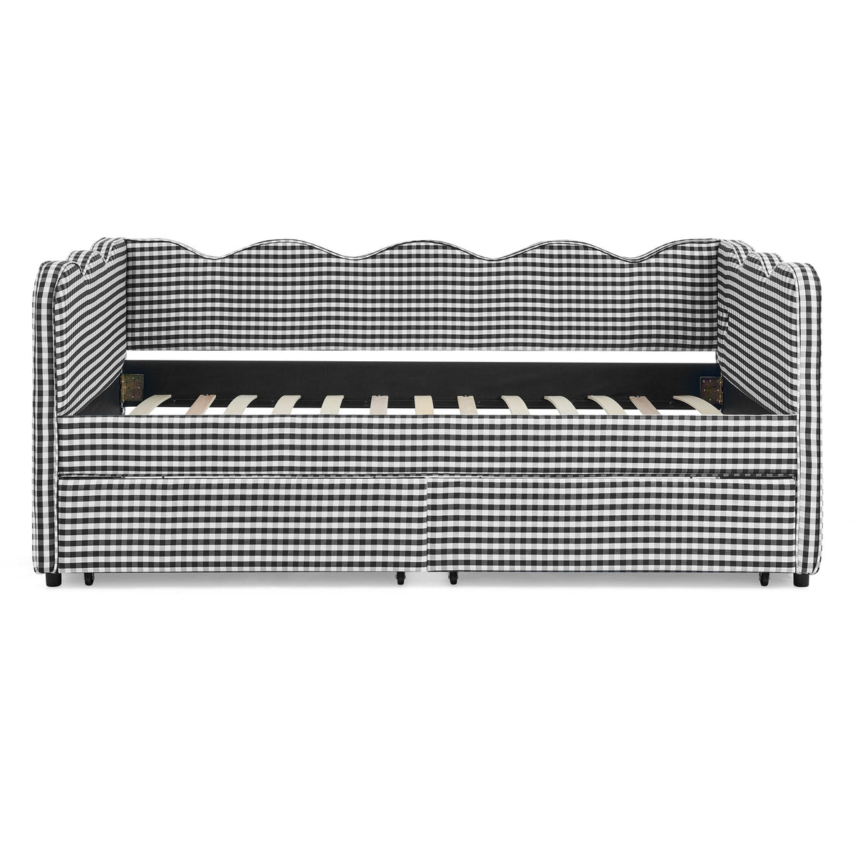 Gingham Daybed with USB Charging Port and Wave-Shaped Design - Multiple Colors