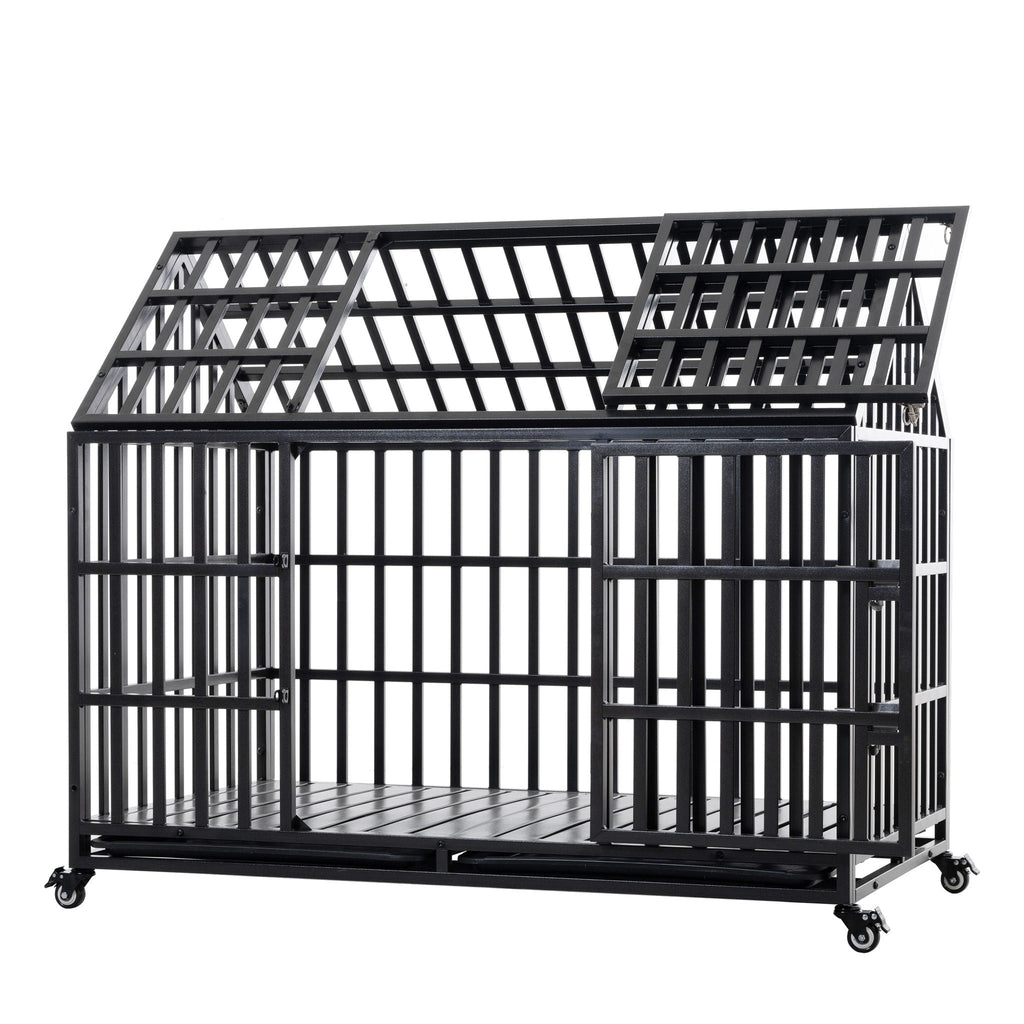 Heavy Duty Dog Crate with Lockable Wheels - Black