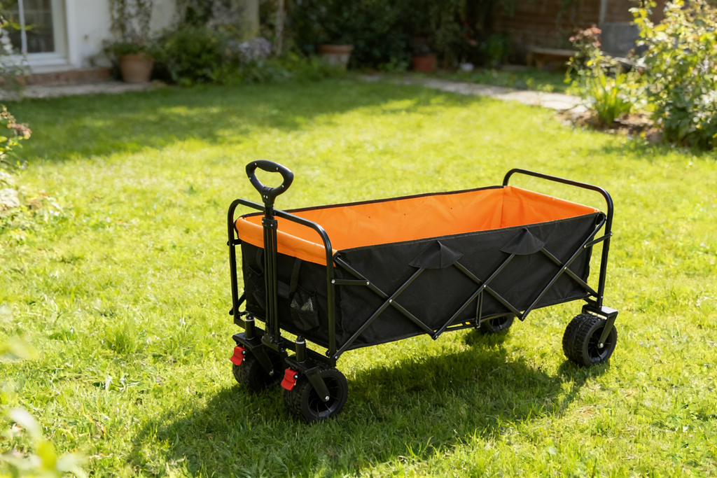 Large Capacity Folding Outdoor Wagon Cart with Extender - Black & Orange