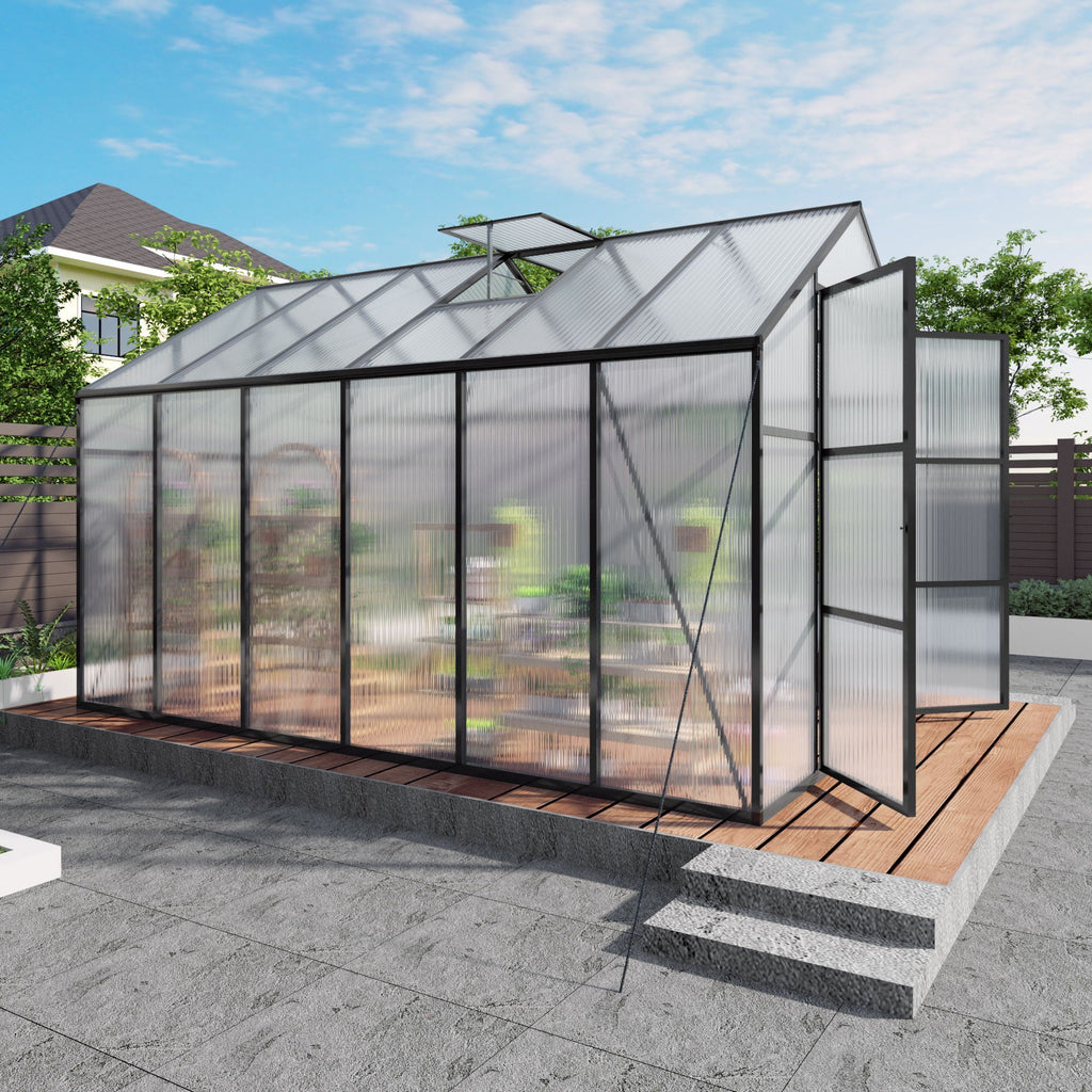 Gain Height Windproof Greenhouse with Heavy-Duty Frame - Black