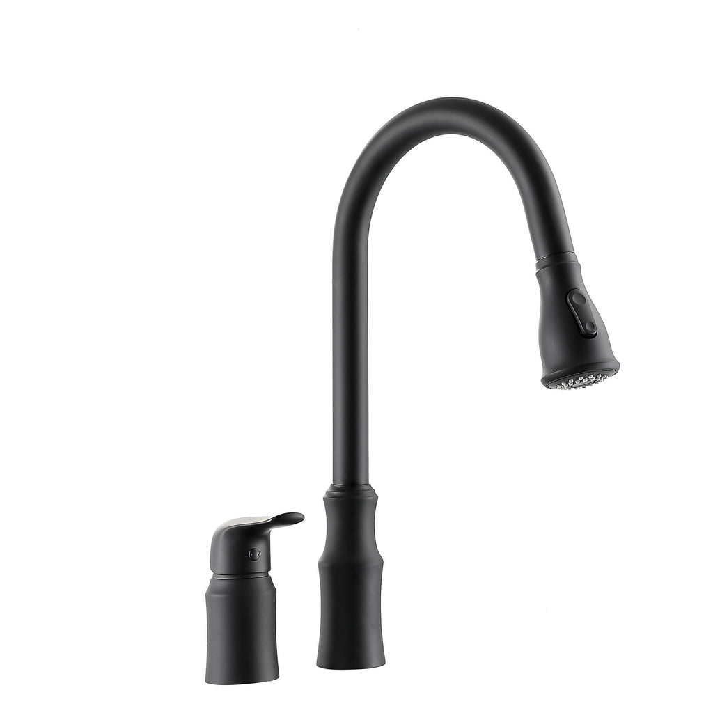 Matte Black Kitchen Sink Faucet with Pull Down Sprayer - Lead-Free Brass