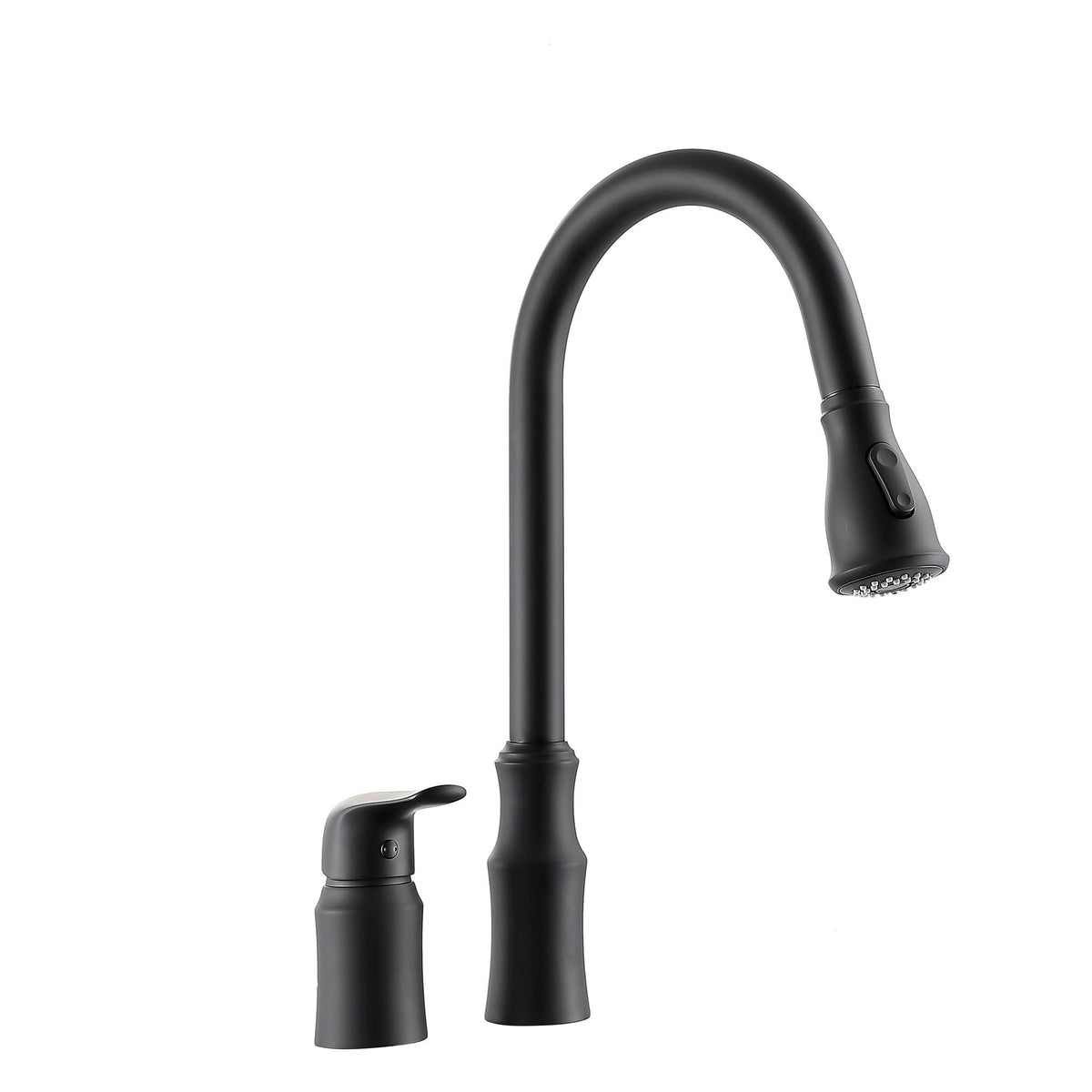 Matte Black Kitchen Sink Faucet with Pull Down Sprayer - Lead-Free Brass