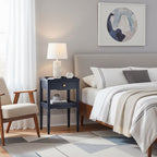1 Drawer Nightstand with Solid Wood Frame - Blue, Dark Green, or White