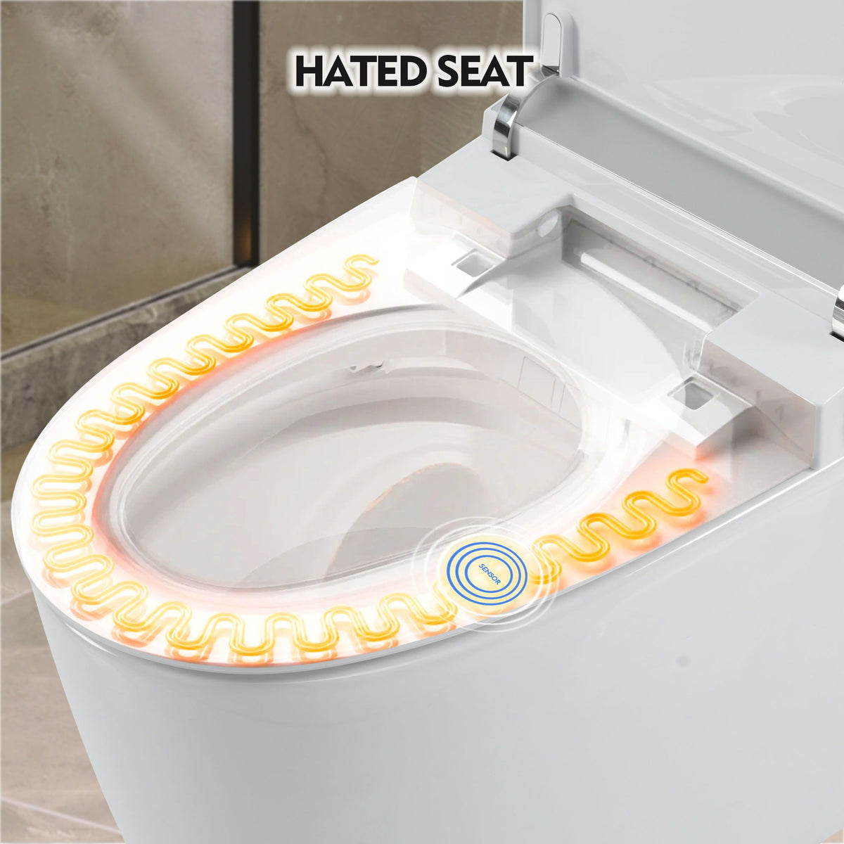 Heated Seat Smart Toilet with Foot Sensor Flush - White