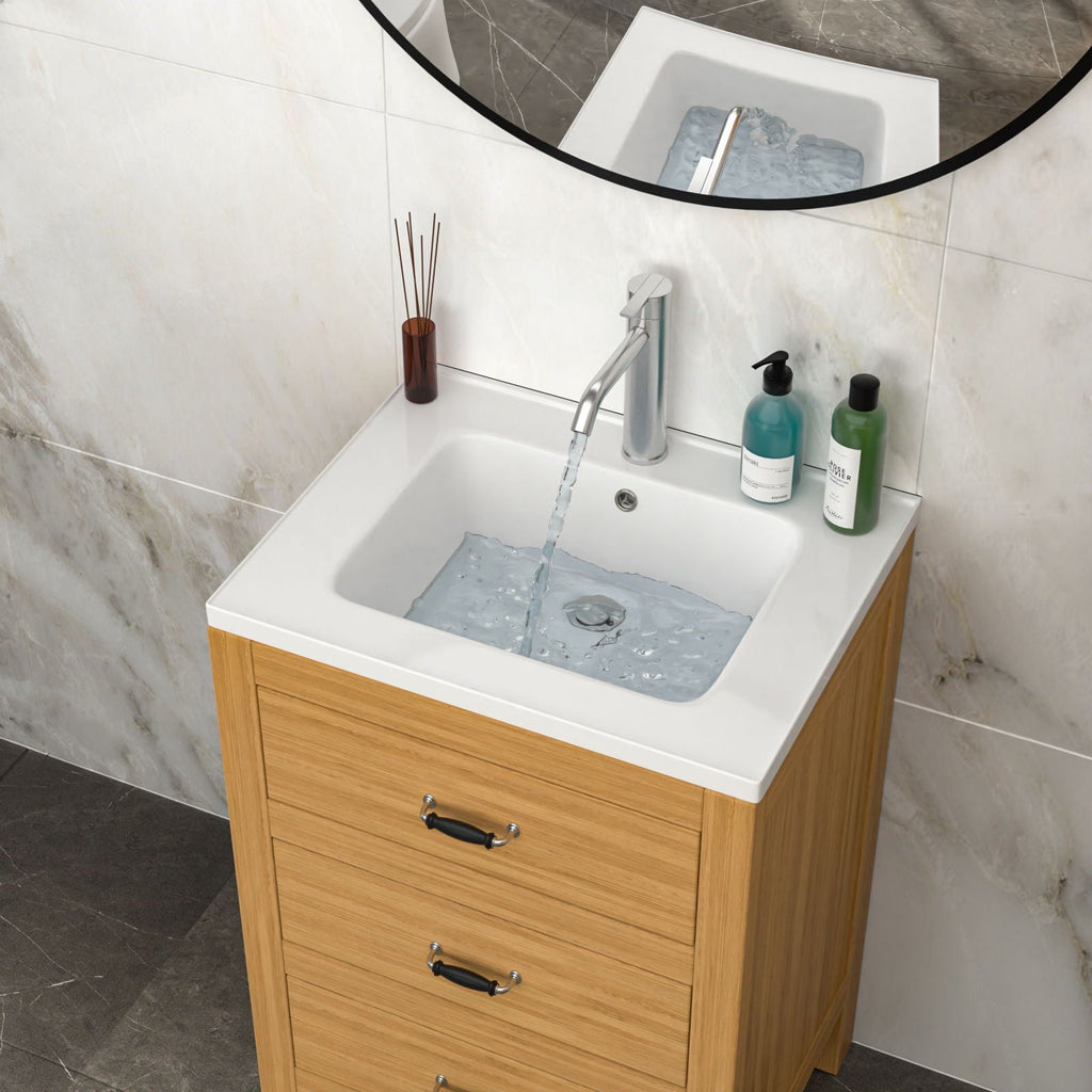 Rectangular Single Vanity Top with Overflow - White Ceramic