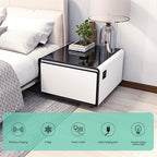 Modern Smart Side Table with Built-In Fridge and Wireless Charging - Black or White