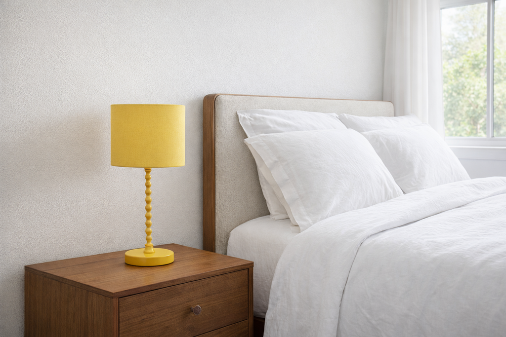 Modern Classic Desk Lamp with Ochre Linen Shade - Ochre