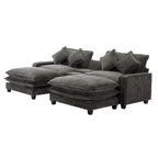 Modern Sectional Sofa with Removable Ottomans, USB Ports - Dark Gray or Light Blue