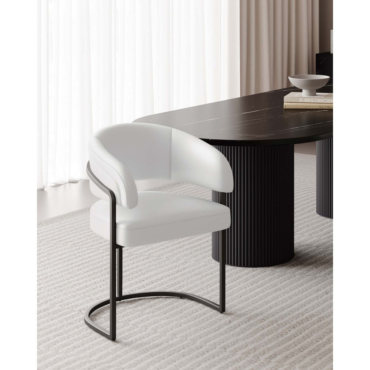 Geometric Base Dining Chair with Vegan Upholstery – White or Gray