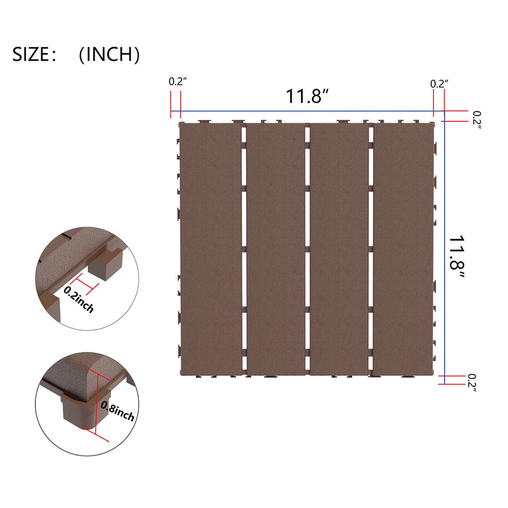 Plastic Interlocking Deck Tiles with Waterproof Construction - Dark Gray or Dark Brown