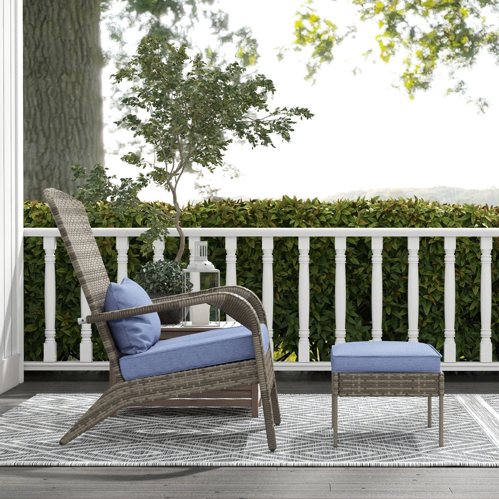 Wicker Adirondack Chair with Ottoman with Removable Cushions - Brown