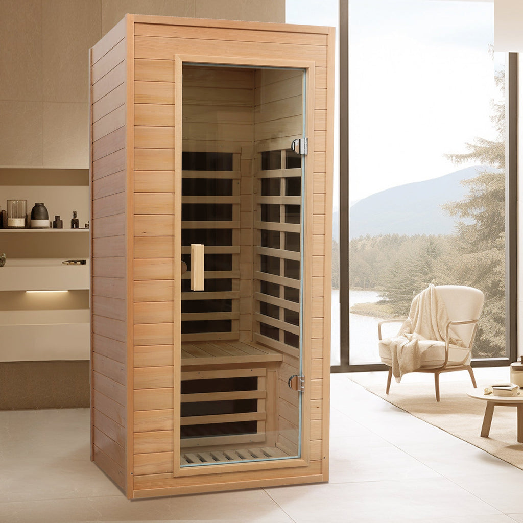 Hemlock Infrared Sauna with Bluetooth & LED Lighting - Natural Wood