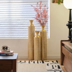 Gold Metal Floor Vases Set with Vine Pattern – Set of 3