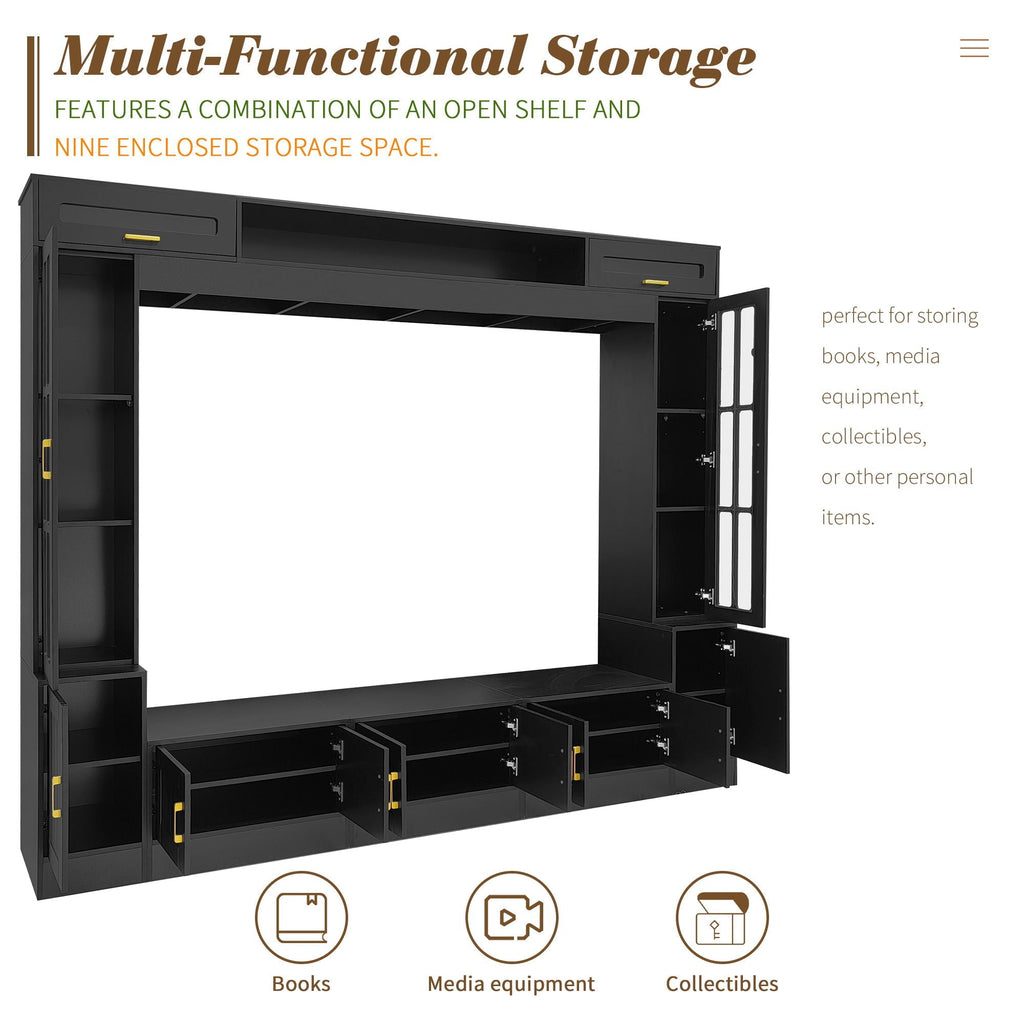 Wall Unit Entertainment Center with Glass Doors - White or Black