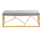 Glam Upholstered Bench with Geometric Metal Frame - White or Gray