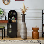 Tall Artificial Rattan Floor Vase with Two-Tone Finish - Black / Gray