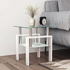 Modern Tempered Glass End Table with Metal Frame - Black or White