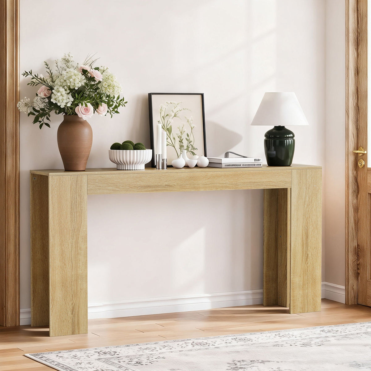 Farmhouse Style Extra Long Walnut Console Table with Slim Profile - Dark Brown or Light Brown