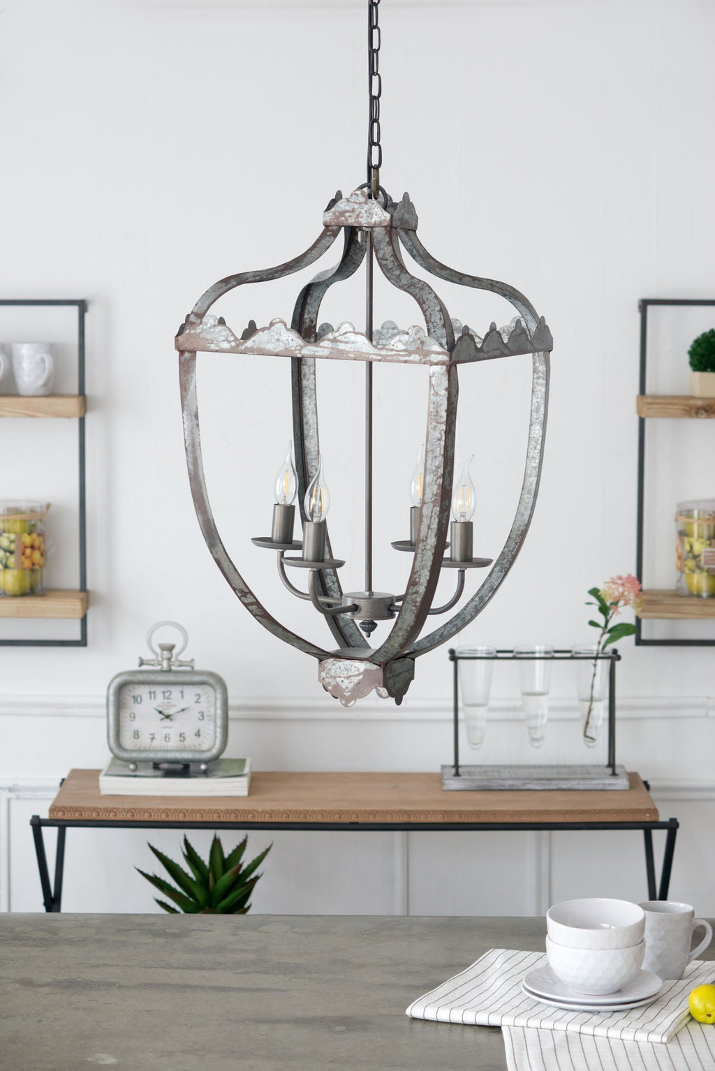 4 Light Metal Chandelier with Adjustable Chain - Gray