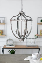 4 Light Metal Chandelier with Adjustable Chain - Gray