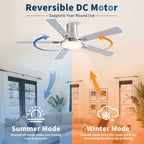 Flush Mount Ceiling Fan with LED Light and Remote Control - Black, White, Pearl Silver