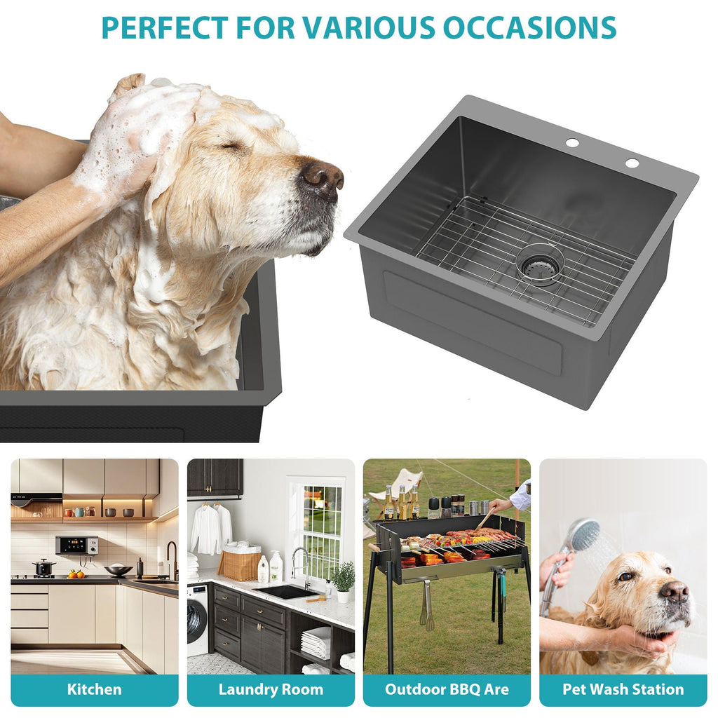 Topmount Kitchen Sink 16 Gauge Single Bowl with Nano Finish - Black