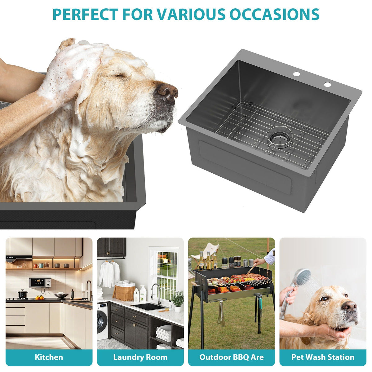Topmount Kitchen Sink 16 Gauge Single Bowl with Nano Finish - Black